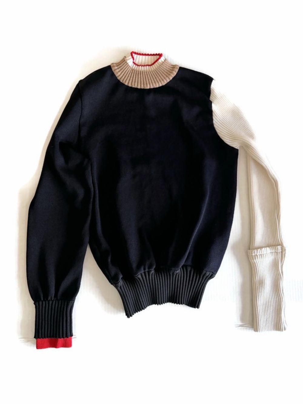 United Tokyo Women’s Colorblock Turtleneck Sweater in Black, Cream & Tan